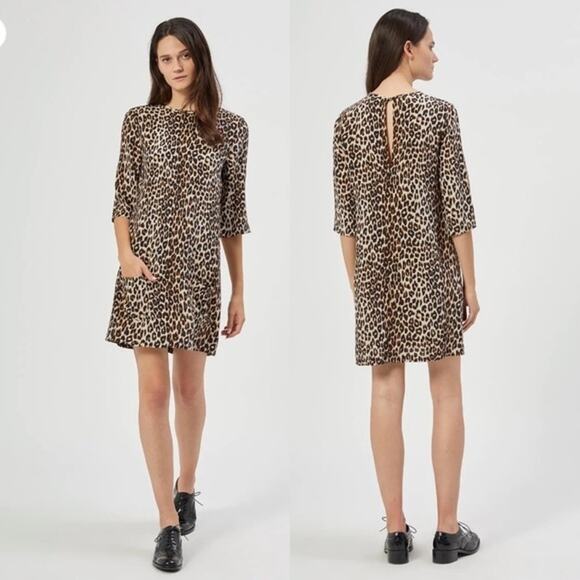 Equipment Aubrey Leopard-print 100% Silk Mini Dress In Brown Size Small NWT